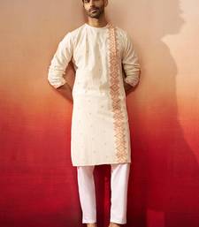 white rust jamdani kurta pyjama set - navratri traditional wear