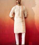 white rust jamdani kurta pyjama set - navratri traditional wear