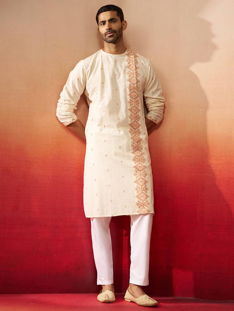 white rust jamdani kurta pyjama set - navratri traditional wear