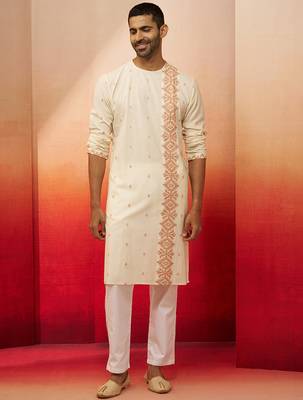white rust jamdani kurta pyjama set - navratri traditional wear 3