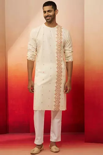 white rust jamdani kurta pyjama set - navratri traditional wear