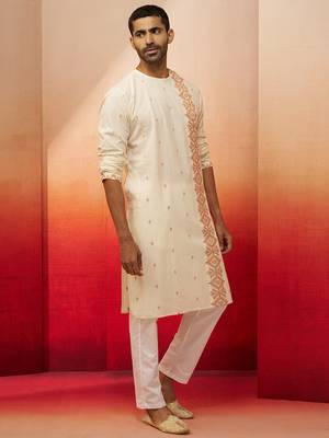 white rust jamdani kurta pyjama set - navratri traditional wear 4