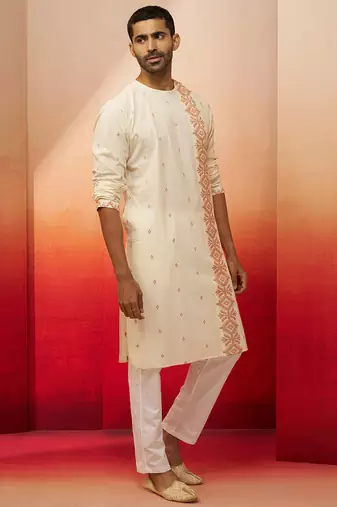 white rust jamdani kurta pyjama set - navratri traditional wear