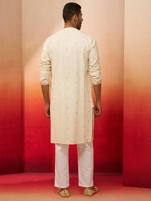 white rust jamdani kurta pyjama set - navratri traditional wear 5