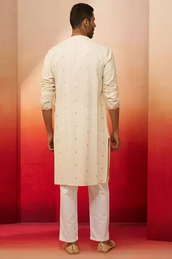 white rust jamdani kurta pyjama set - navratri traditional wear