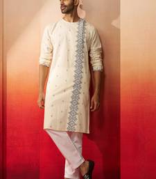 white blue jamdani kurta pyjama set - navratri ethnic wear