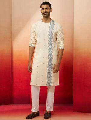white blue jamdani kurta pyjama set - navratri ethnic wear 3