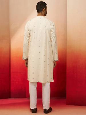 white blue jamdani kurta pyjama set - navratri ethnic wear 5