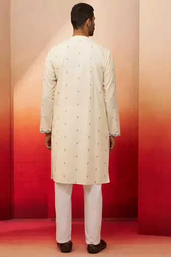 white blue jamdani kurta pyjama set - navratri ethnic wear
