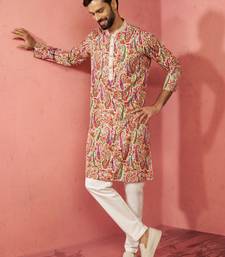 Cream kurta with cream pyjama - printed eid set