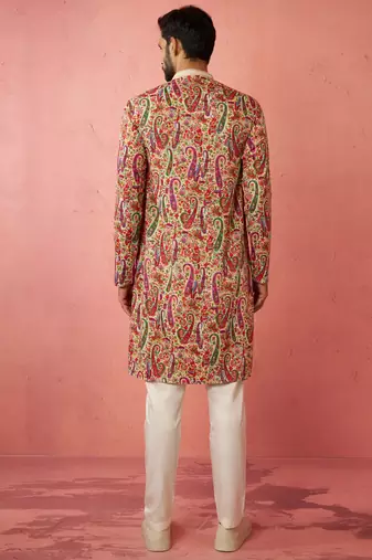 Cream kurta with cream pyjama - printed eid set