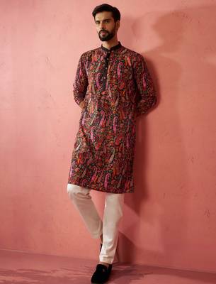 Multicolor kurta with cream pyjama - printed eid set 1