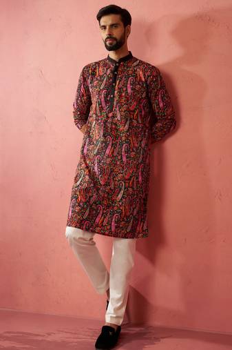 Multicolor kurta with cream pyjama - printed eid set