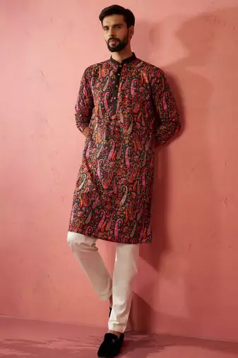 Multicolor kurta with cream pyjama - printed eid set