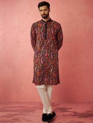 Multicolor kurta with cream pyjama - printed eid set 3
