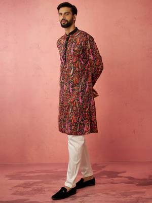 Multicolor kurta with cream pyjama - printed eid set 4