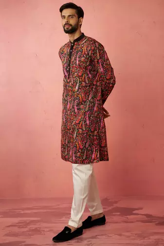 Multicolor kurta with cream pyjama - printed eid set