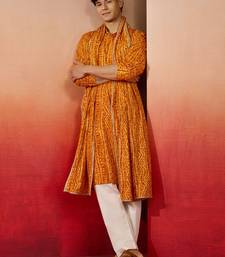 mustard bandhani kurta set with cream pant and dupatta - festive collection