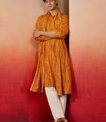 mustard bandhani kurta set with cream pant and dupatta - festive collection