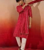 falsa bandhani kurta set with cream pant and dupatta - festive ethnic wear