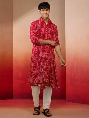 falsa bandhani kurta set with cream pant and dupatta - festive ethnic wear 3