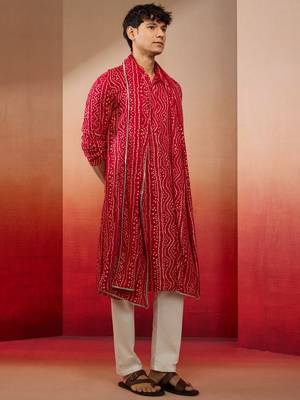 falsa bandhani kurta set with cream pant and dupatta - festive ethnic wear 4