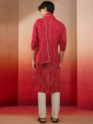 falsa bandhani kurta set with cream pant and dupatta - festive ethnic wear 5
