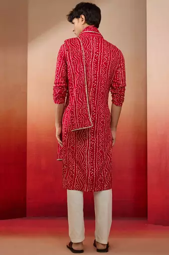 falsa bandhani kurta set with cream pant and dupatta - festive ethnic wear