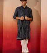 blue bandhani kurta set with cream pant and dupatta - traditional ethnic wear