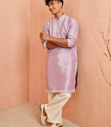 Purple silk kurta pyjama set - hand embroidery ethnic motif traditional festival wear