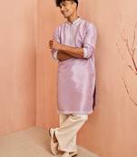 Purple silk kurta pyjama set - hand embroidery ethnic motif traditional festival wear