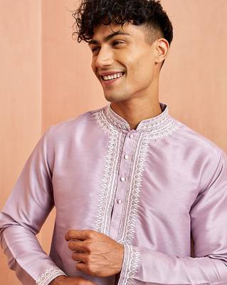 Purple silk kurta pyjama set - hand embroidery ethnic motif traditional festival wear 2