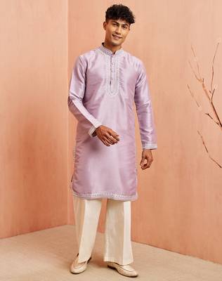 Purple silk kurta pyjama set - hand embroidery ethnic motif traditional festival wear 3