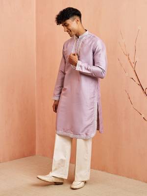 Purple silk kurta pyjama set - hand embroidery ethnic motif traditional festival wear 4