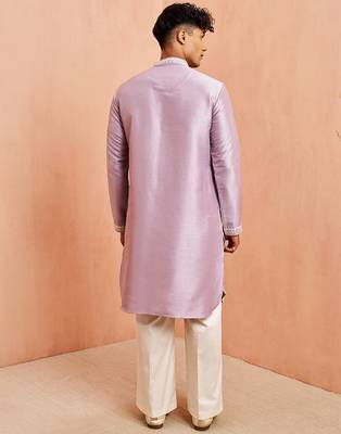Purple silk kurta pyjama set - hand embroidery ethnic motif traditional festival wear 5