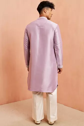 Purple silk kurta pyjama set - hand embroidery ethnic motif traditional festival wear