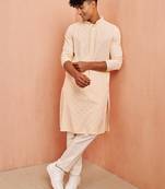 Beige chikankari kurta with cream pant - festive embroidered set