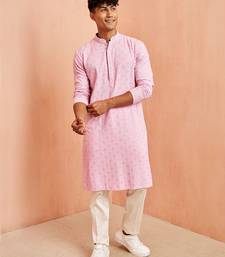 onion chikankari kurta with cream pant - traditional embroidered set