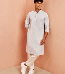 Blue chikankari kurta with cream pant - modern embroidered set