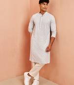 Blue chikankari kurta with cream pant - modern embroidered set
