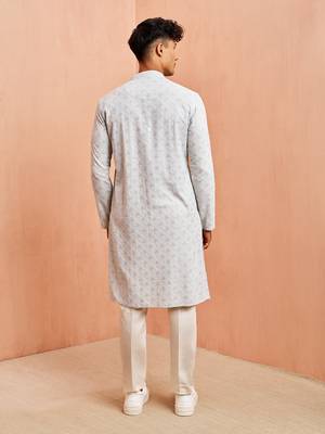 Blue chikankari kurta with cream pant - modern embroidered set 5