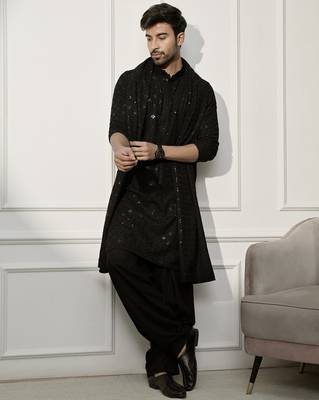 black kurta patiala set with dupatta – chikankari kurta, patiala bottom, rayon dupatta – perfect for grand celebrations. 1