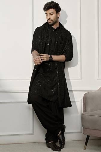 black kurta patiala set with dupatta – chikankari kurta, patiala bottom, rayon dupatta – perfect for grand celebrations.