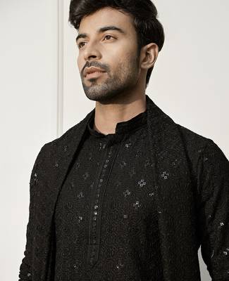 black kurta patiala set with dupatta – chikankari kurta, patiala bottom, rayon dupatta – perfect for grand celebrations. 2