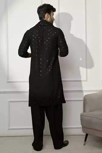 black kurta patiala set with dupatta – chikankari kurta, patiala bottom, rayon dupatta – perfect for grand celebrations.