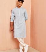aqua chikankari kurta with cream pant - sequin embroidered set