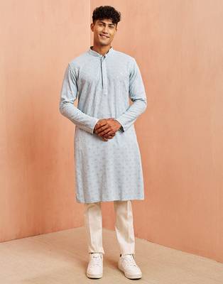 aqua chikankari kurta with cream pant - sequin embroidered set 3