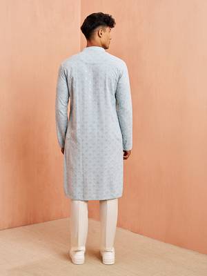 aqua chikankari kurta with cream pant - sequin embroidered set 5