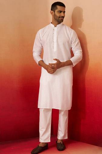 white wave pattern kurta with pyjama - elegant geometric set