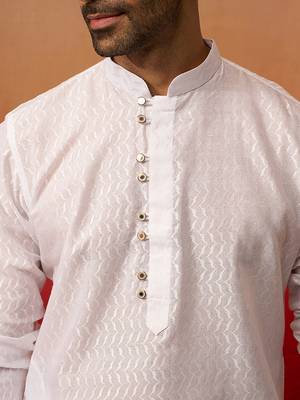white wave pattern kurta with pyjama - elegant geometric set 2